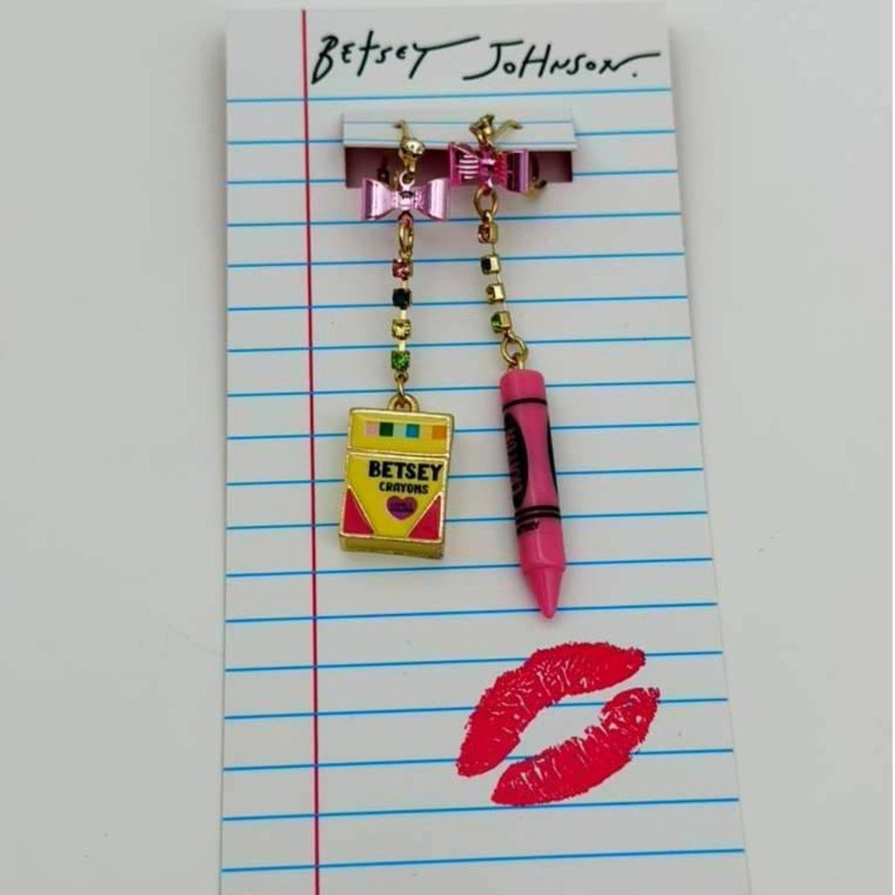 Betsey Johnson‎ Back to School Mismatch Crayon & Crayon Box Drop Earrings - NWT